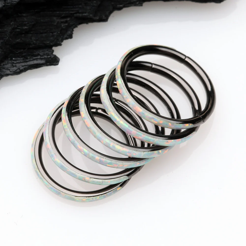 Blackline Brilliant Fire Opal Lined Seamless Clicker Hoop Ring - Image 4