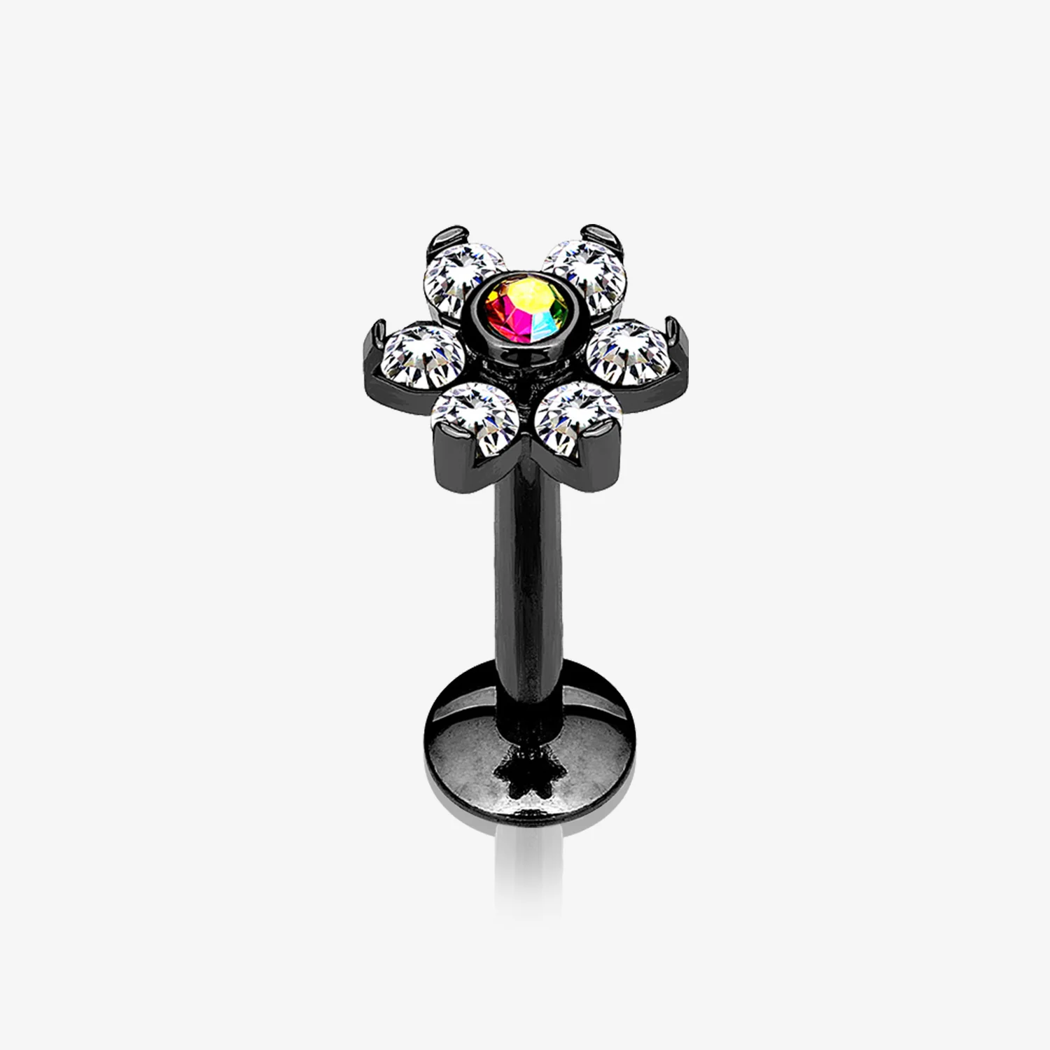 Blackline Brilliant Sparkle Flower Top Internally Threaded Steel Labret