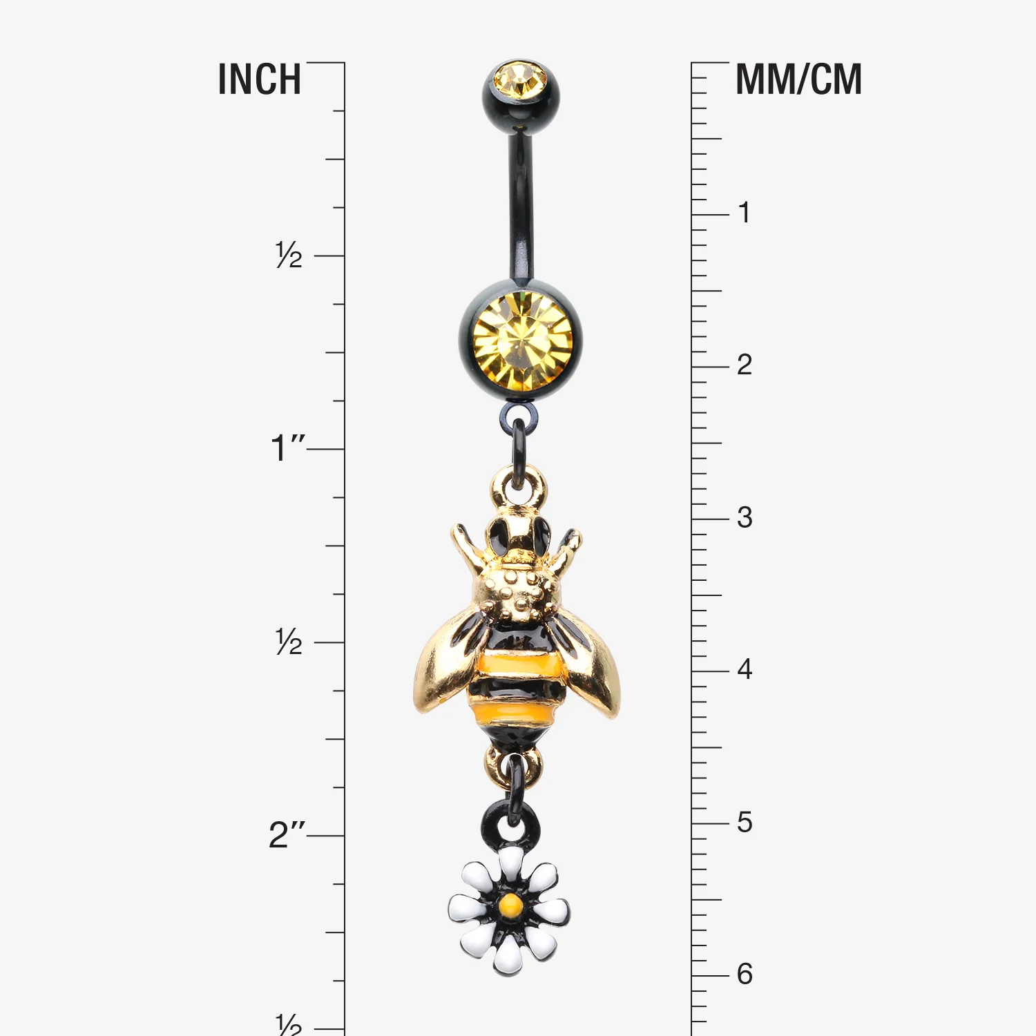 Blackline Bumble Bee Daisy Sparkle Belly Button Ring - Image 2