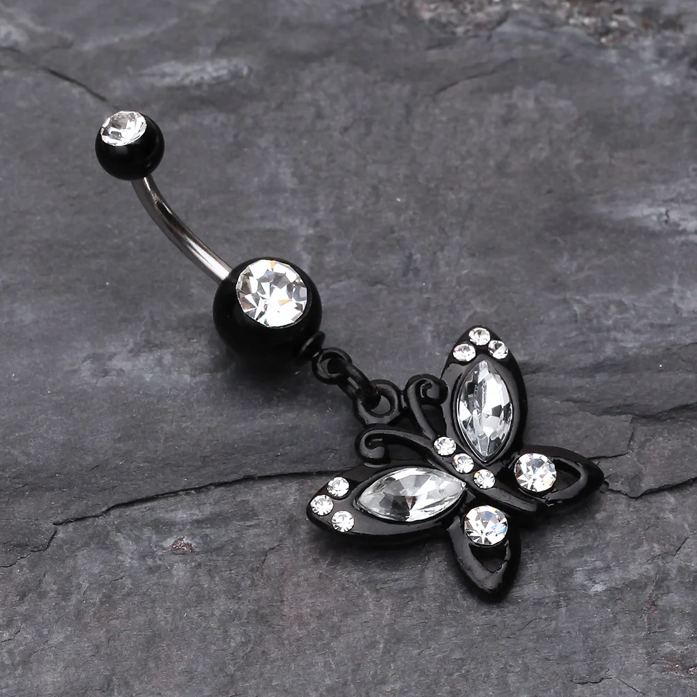 Blackline Butterfly Sparkle Belly Ring - Image 3