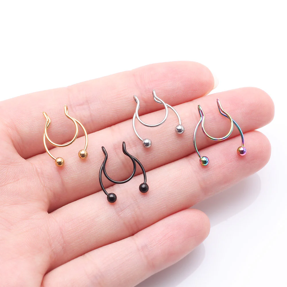 Blackline Clip On Non-Piercing Fake Horseshoe Hoop Ring - Image 4