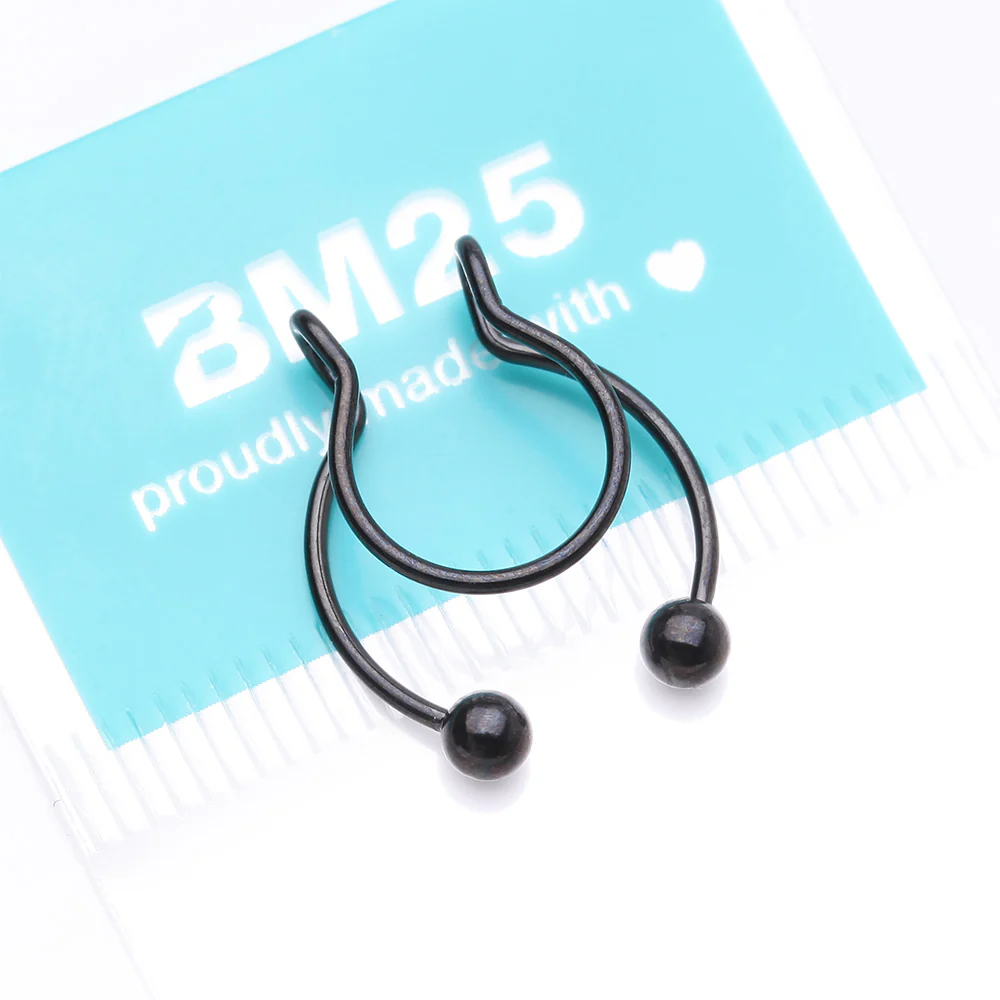 Blackline Clip On Non-Piercing Fake Horseshoe Hoop Ring - Image 5