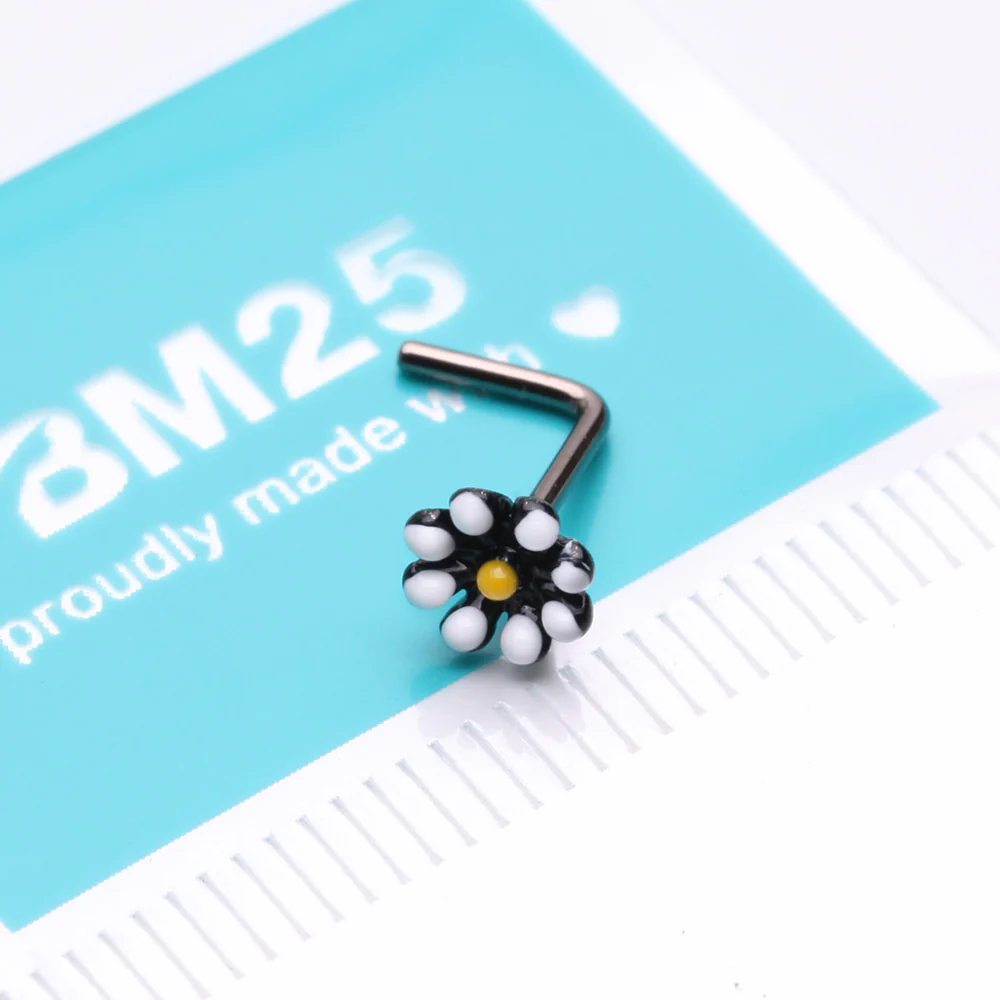 Blackline Dainty Adorable Daisy L-Shaped Nose Ring - Image 3