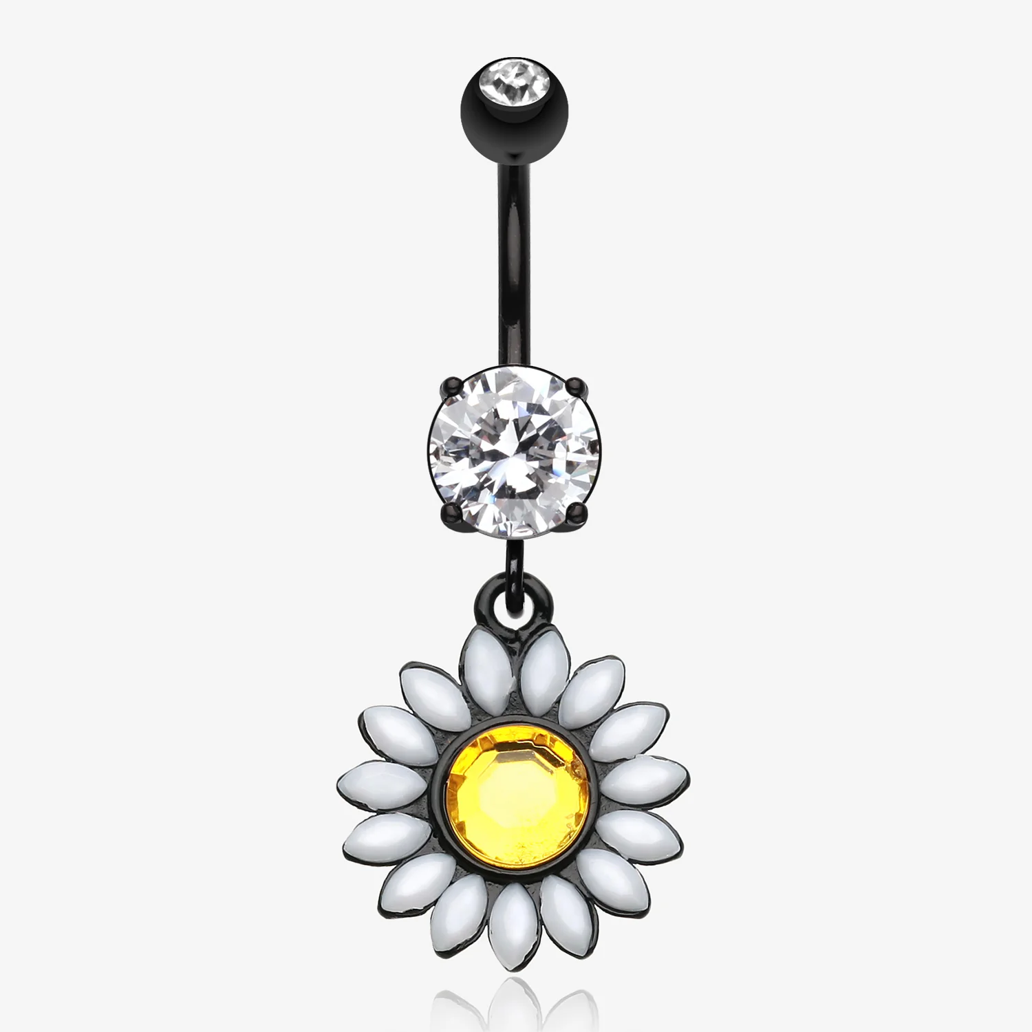 Blackline Daisy Marquise Flower Belly Button Ring