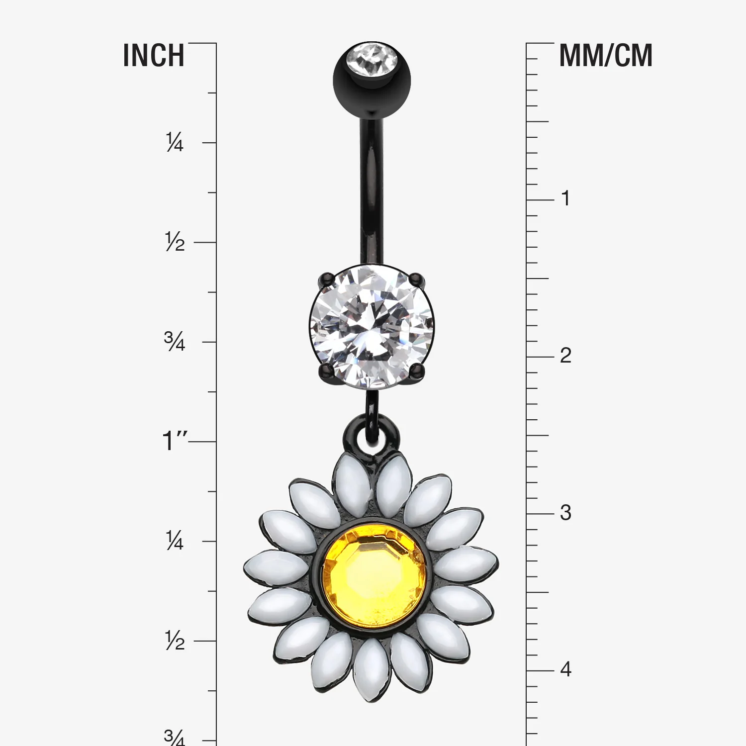 Blackline Daisy Marquise Flower Belly Button Ring - Image 2