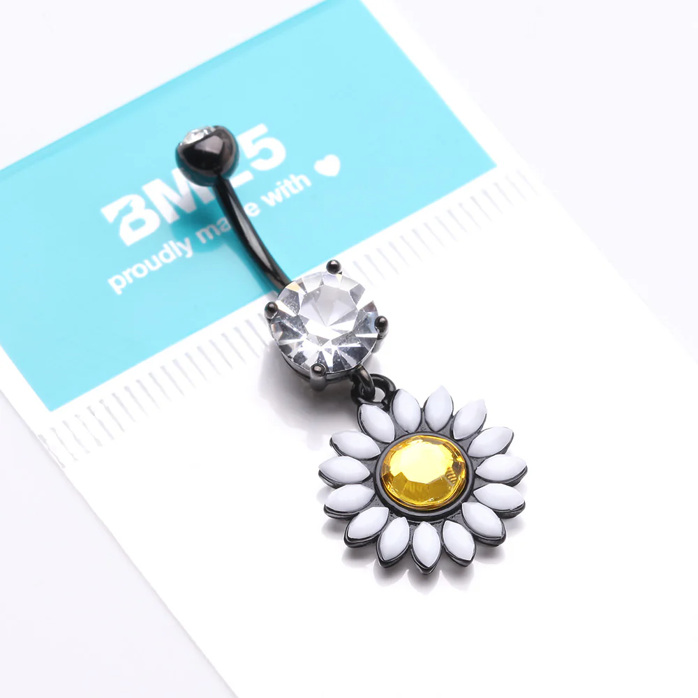 Blackline Daisy Marquise Flower Belly Button Ring - Image 5