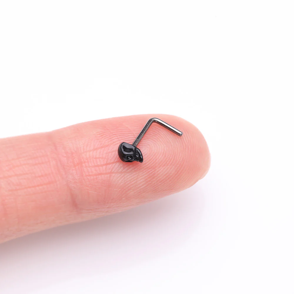 Blackline Death Skull Head L-Shaped Nose Ring - Image 3