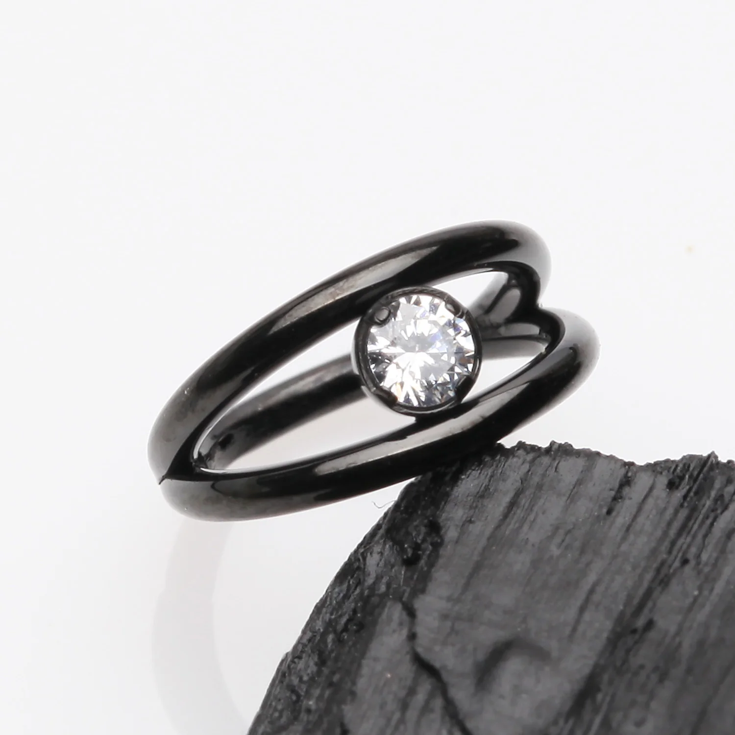 Blackline Double Hoop Sparkle Seamless Clicker Hoop Ring - Image 2