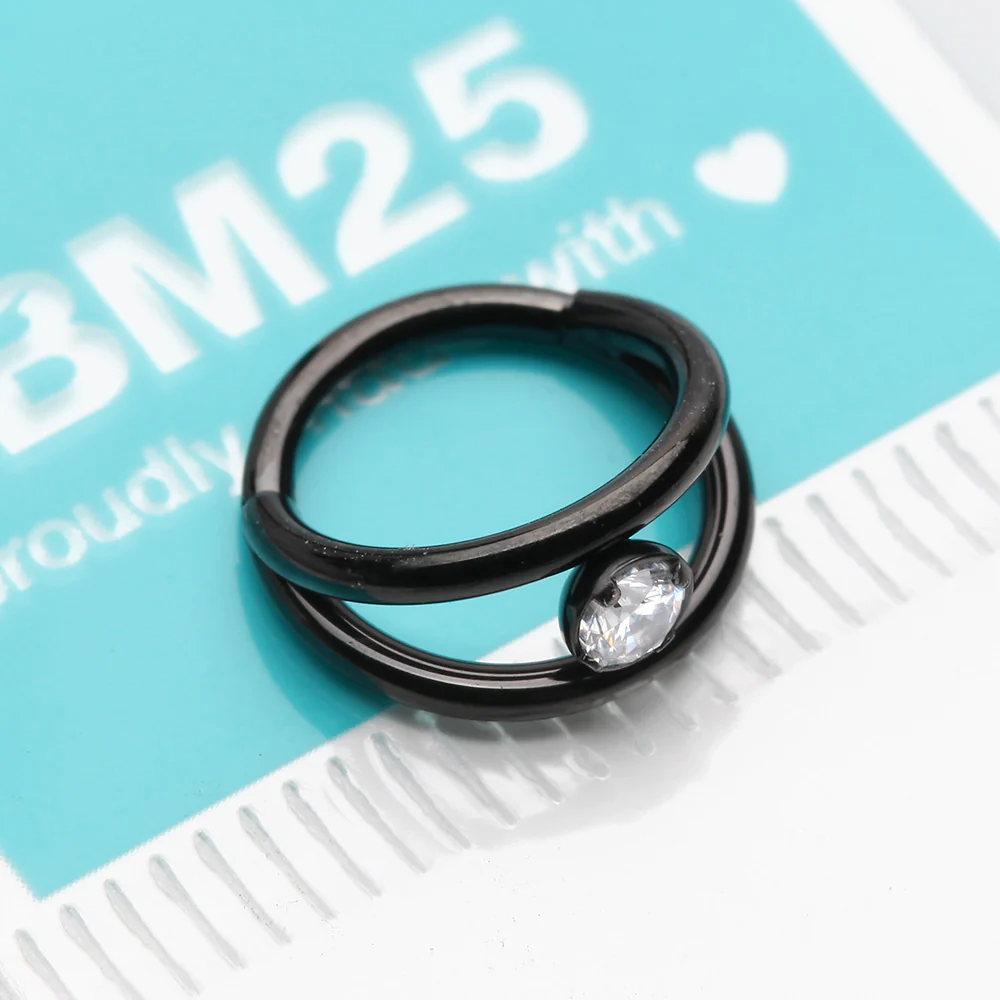 Blackline Double Hoop Sparkle Seamless Clicker Hoop Ring - Image 3