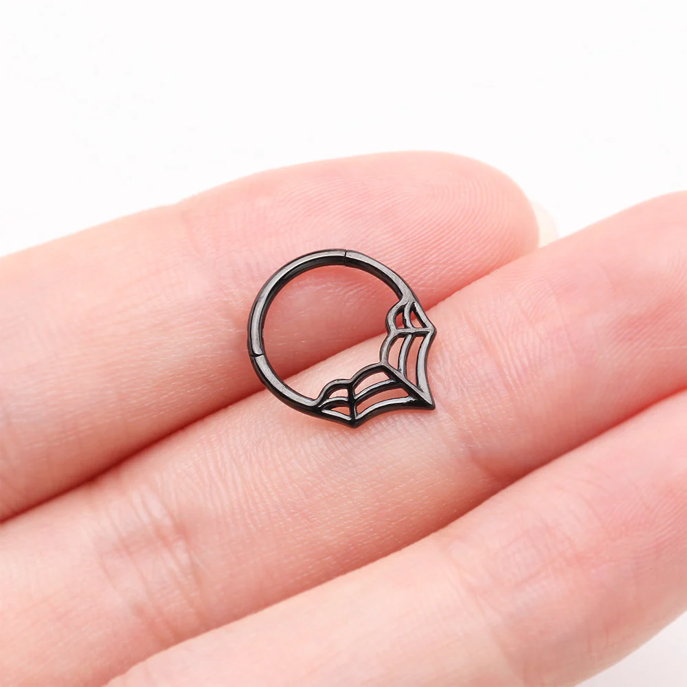 Blackline Eccentric Spider Web Clicker Hoop Ring - Image 4