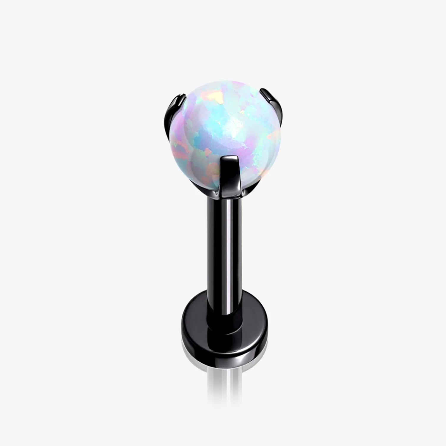 Blackline Fire Opal Claw Prong Set Sparkle Internally Threaded Labret