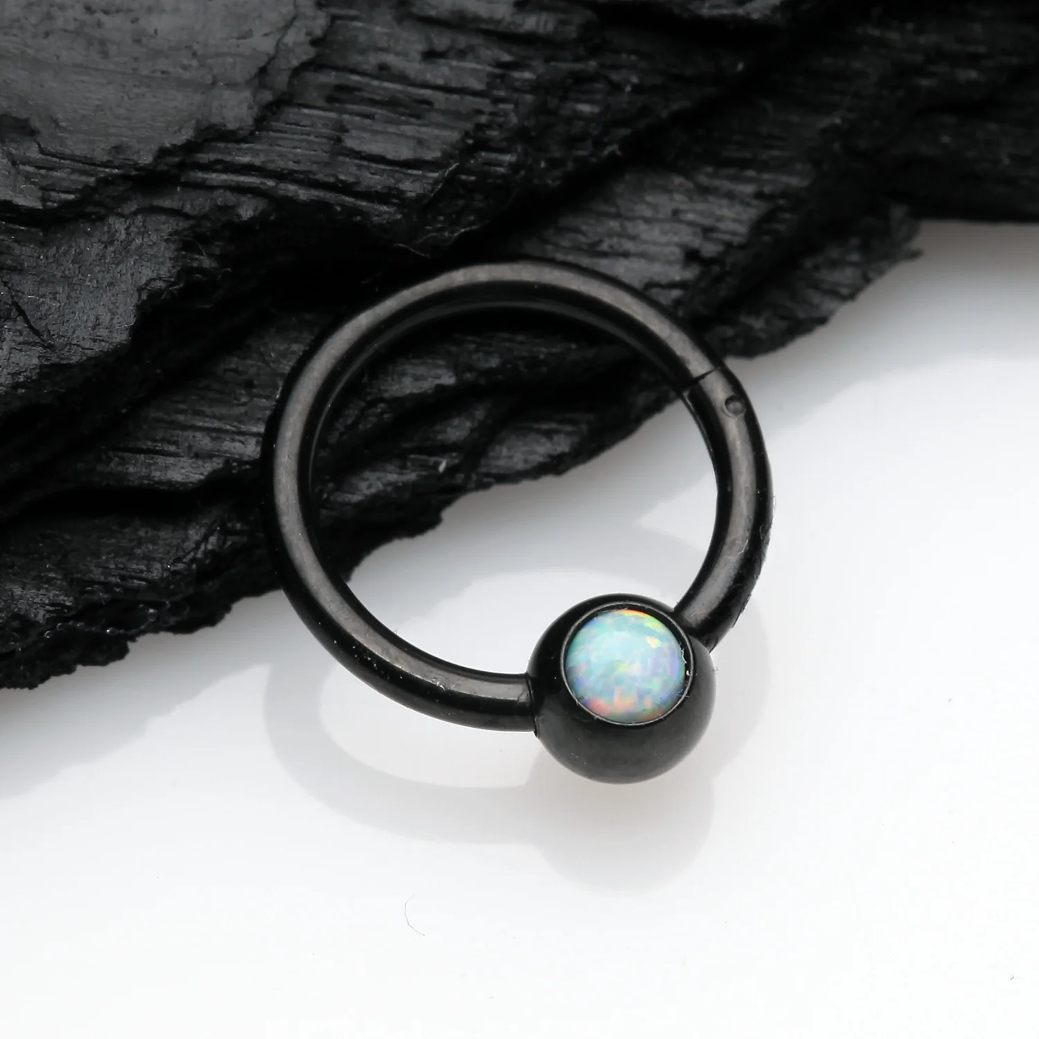 Blackline Fire Opal Sparkle CBR Style Seamless Clicker Hoop Ring - Image 2