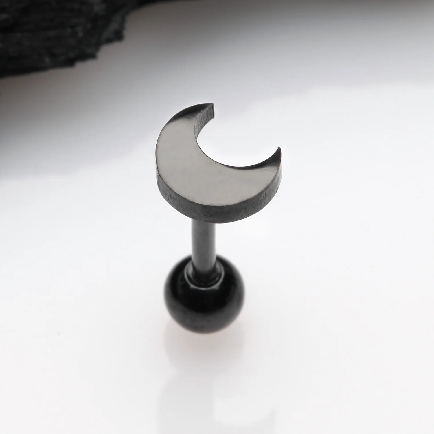 Blackline Flat Crescent Moon Top Cartilage Tragus Barbell Earring - Image 2