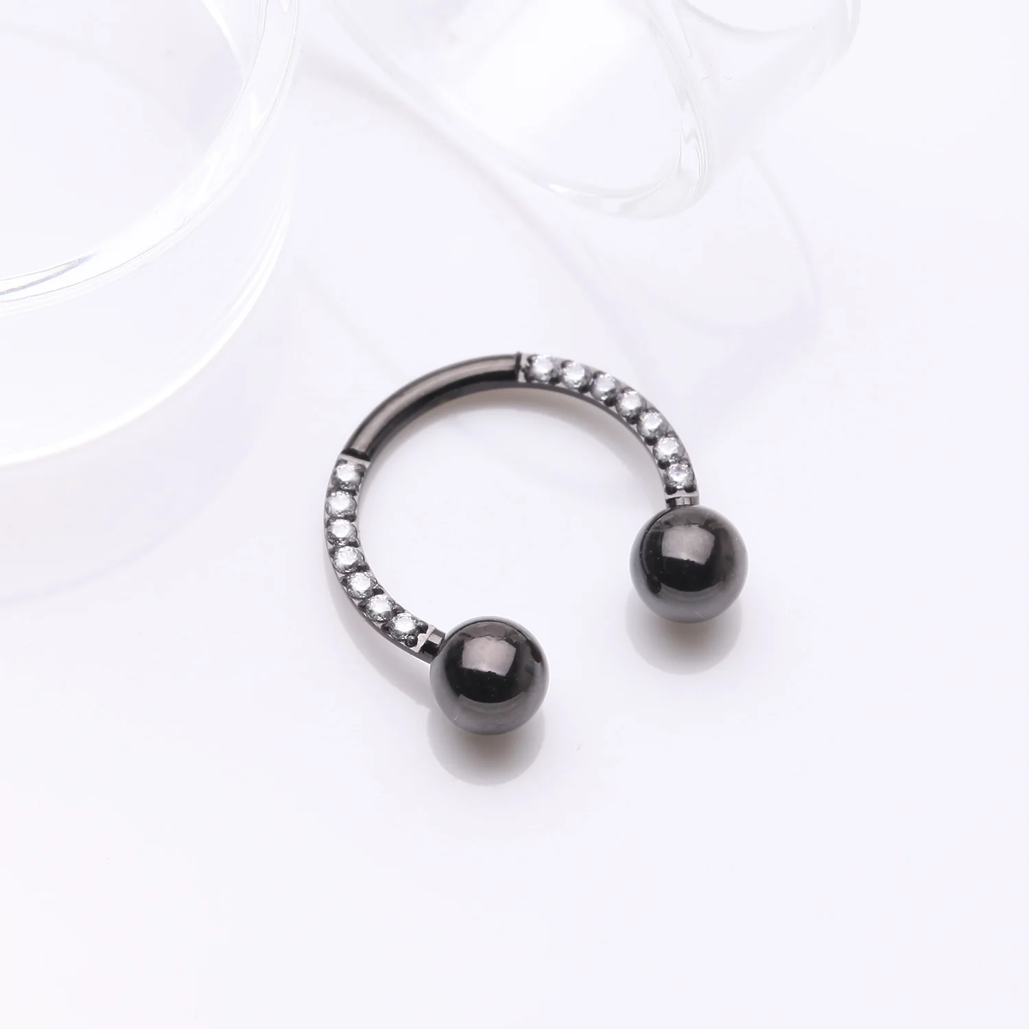 Blackline Front Facing Sparkle Multi-Gem Steel Horseshoe Circular Barbell - Image 2