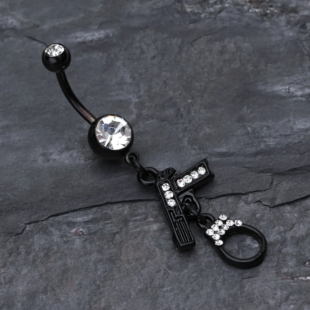 Blackline Handgun & Cuff Sparkle Belly Ring - Image 3