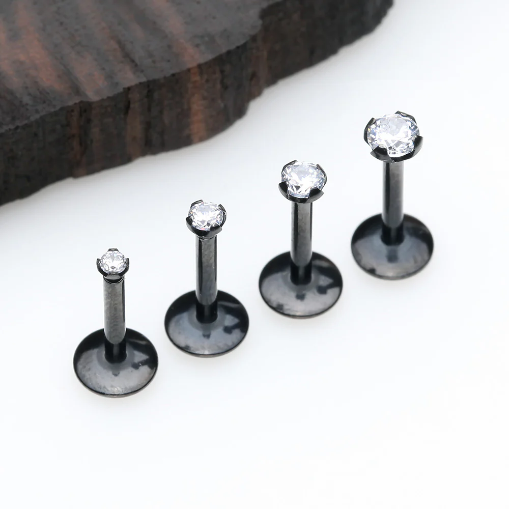 Blackline Internally Threaded Prong Set Gem Top Labret - Image 3