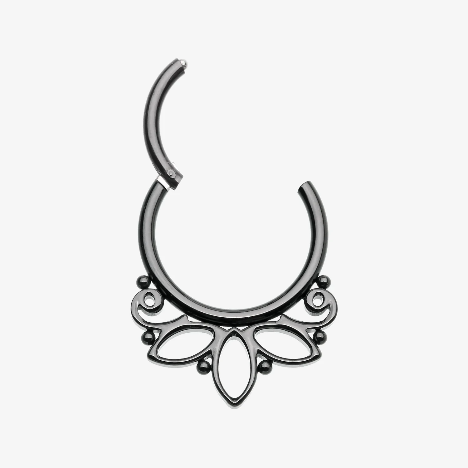 Blackline Lotus Floral Filigree Elegance Clicker Hoop Ring - Image 2