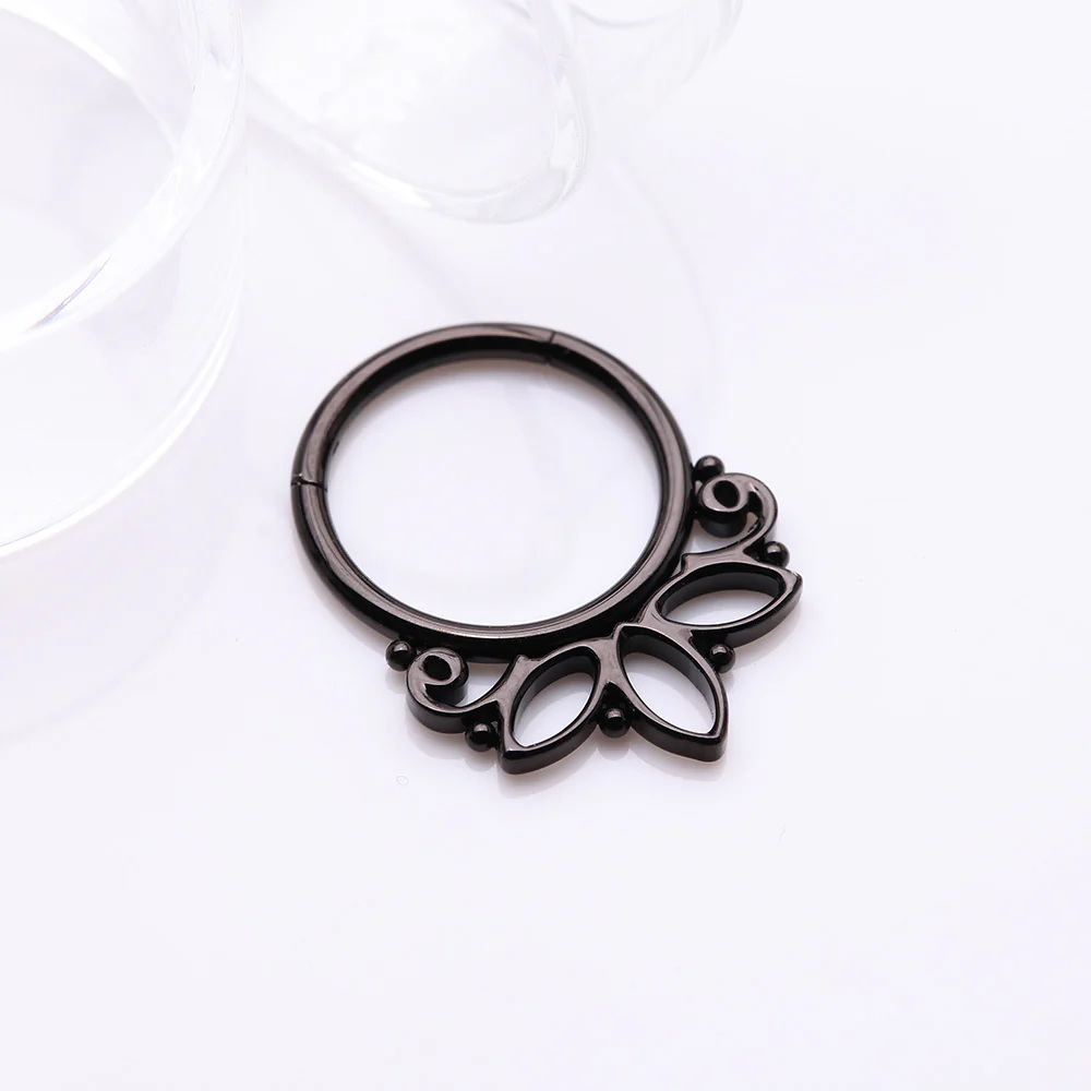 Blackline Lotus Floral Filigree Elegance Clicker Hoop Ring - Image 3