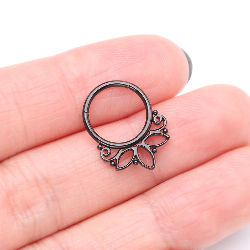 Blackline Lotus Floral Filigree Elegance Clicker Hoop Ring - Image 4