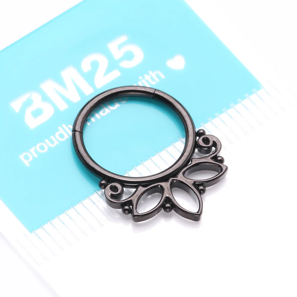 Blackline Lotus Floral Filigree Elegance Clicker Hoop Ring - Image 5