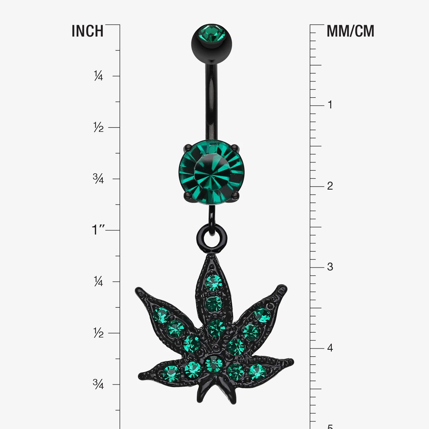 Blackline Marijuana Leaf Sparkle Belly Button Ring - Image 2