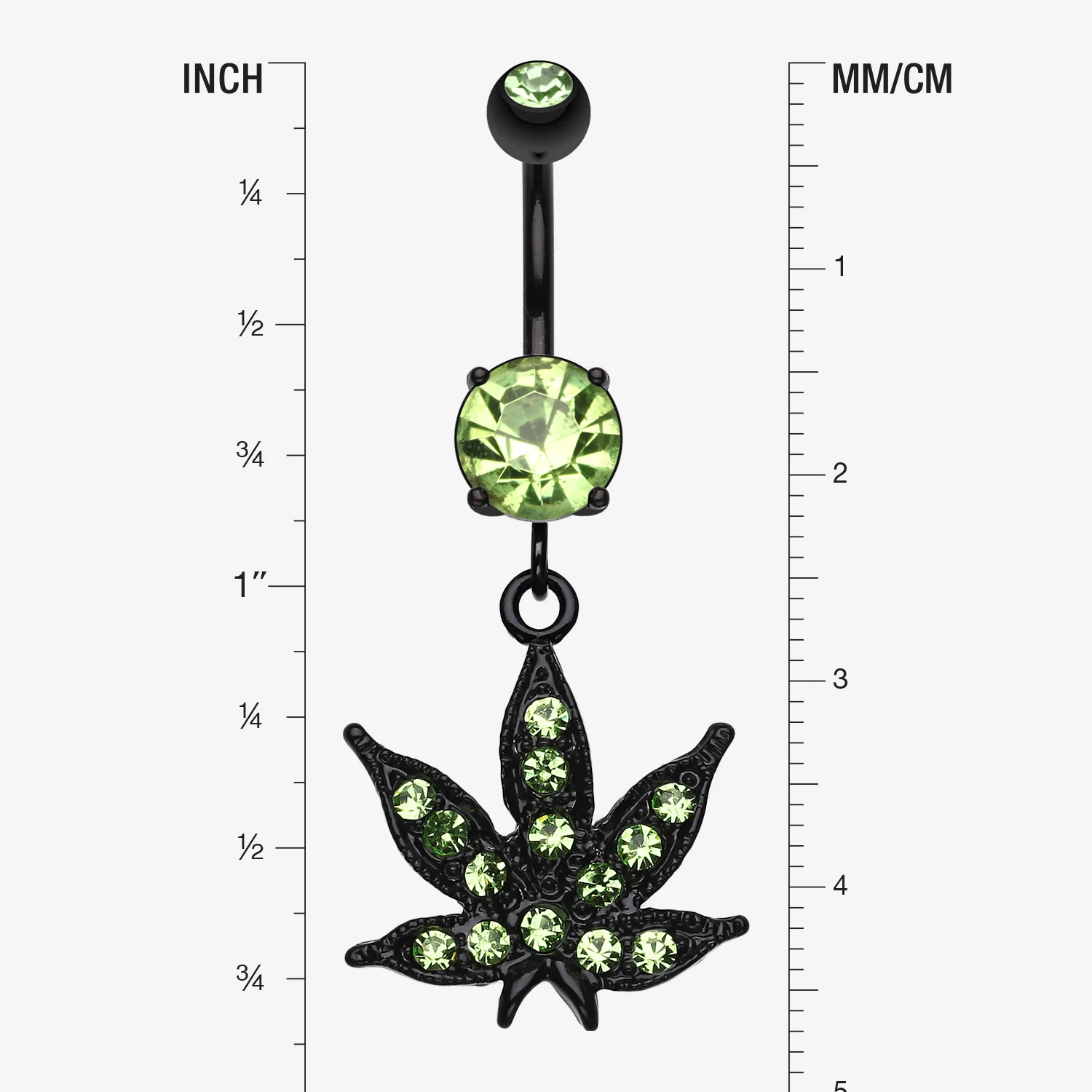 Blackline Marijuana Leaf Sparkle Belly Button Ring - Image 2