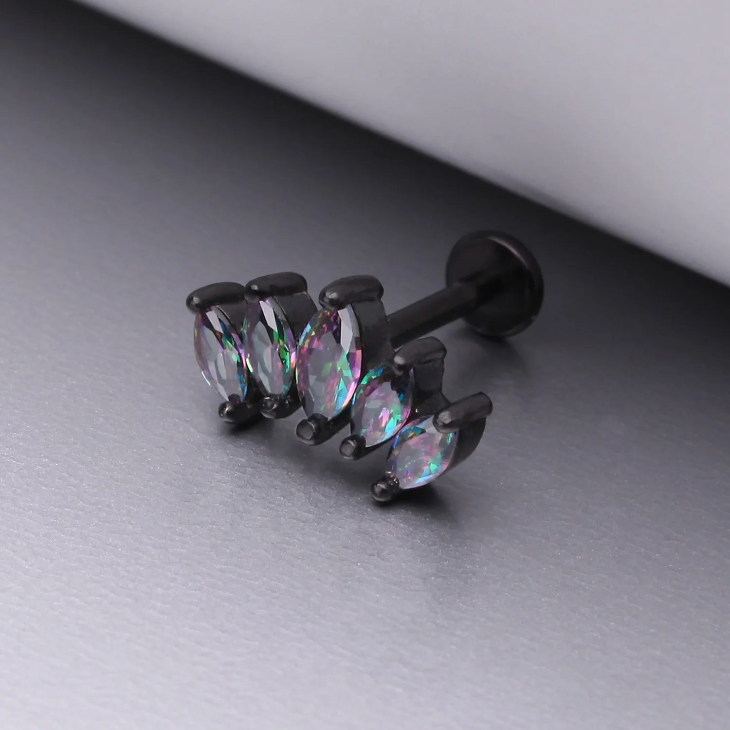 Blackline Marquise Sparkle Curve Top Internally Threaded Steel Flat Back Stud Labret - Image 2
