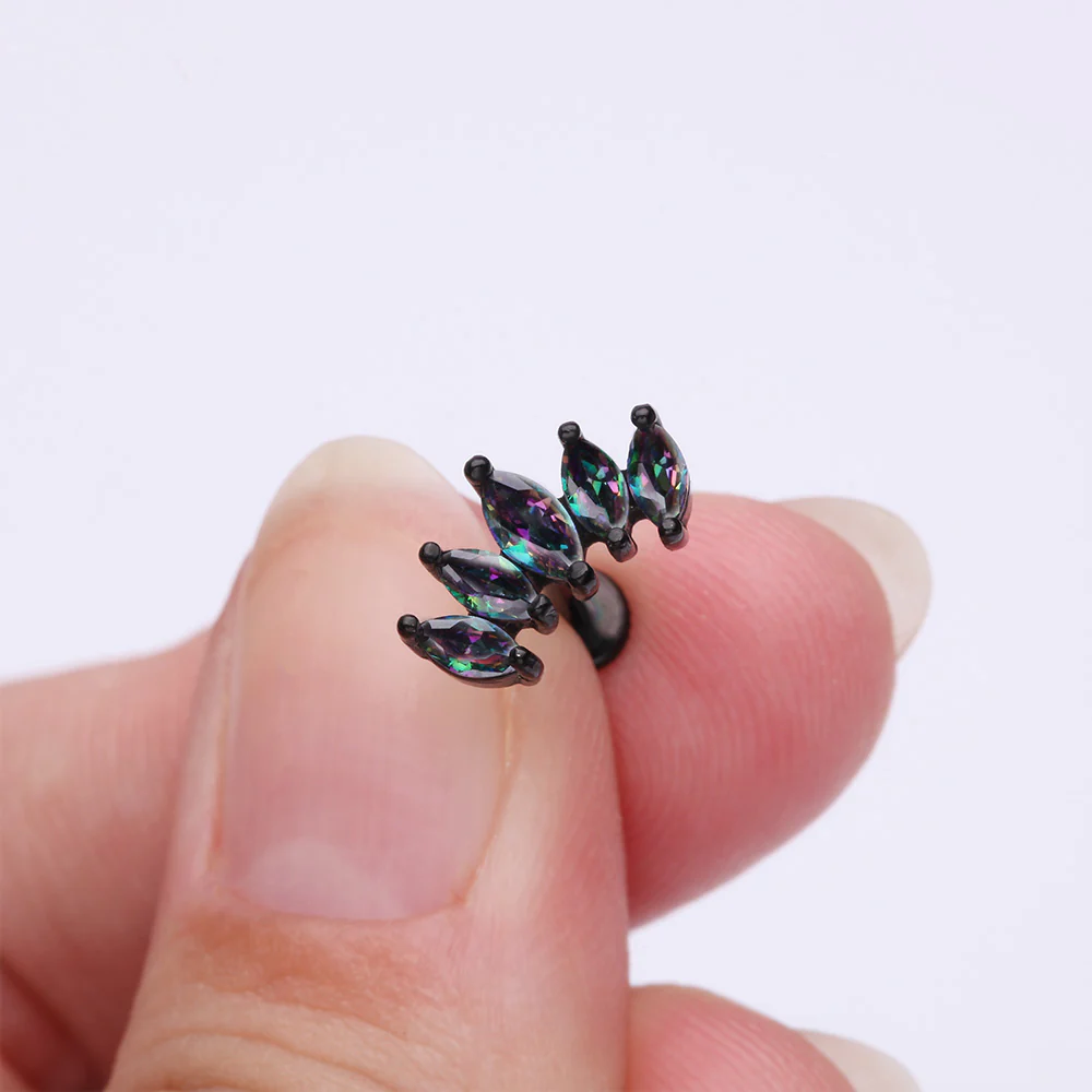 Blackline Marquise Sparkle Curve Top Internally Threaded Steel Flat Back Stud Labret - Image 3