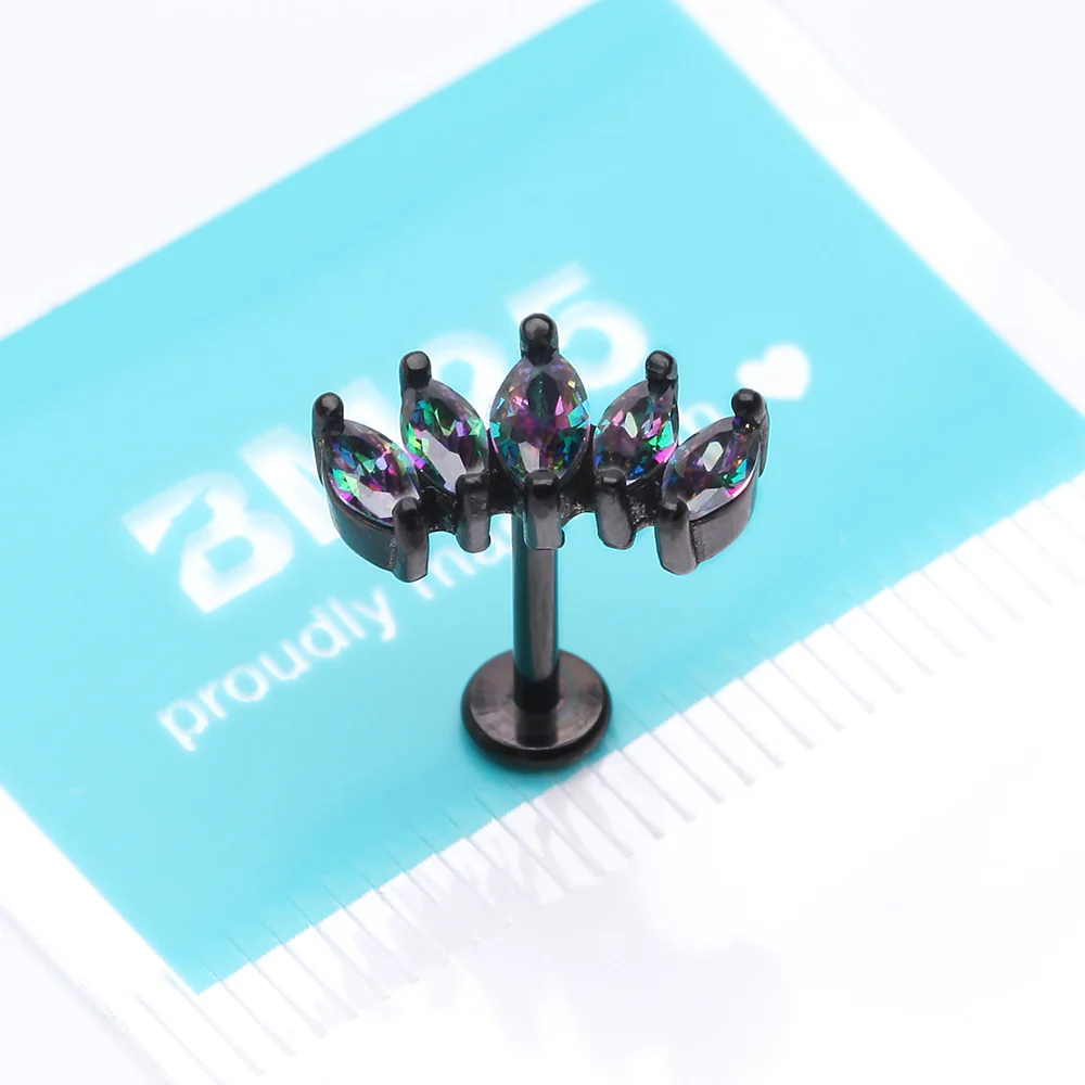 Blackline Marquise Sparkle Curve Top Internally Threaded Steel Flat Back Stud Labret - Image 4