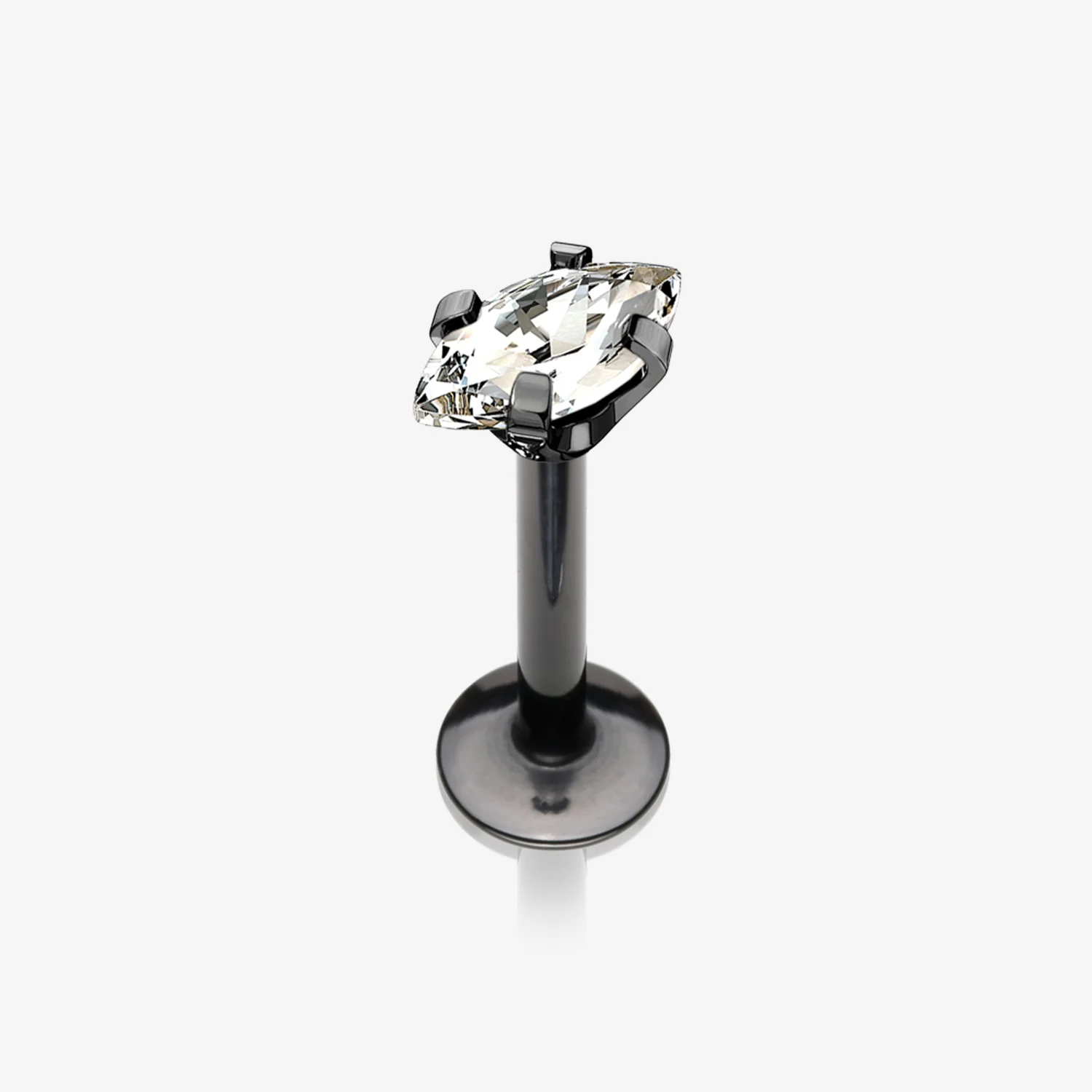 Blackline Marquise Sparkle Prong Set Gem Top Internally Threaded Steel Labret