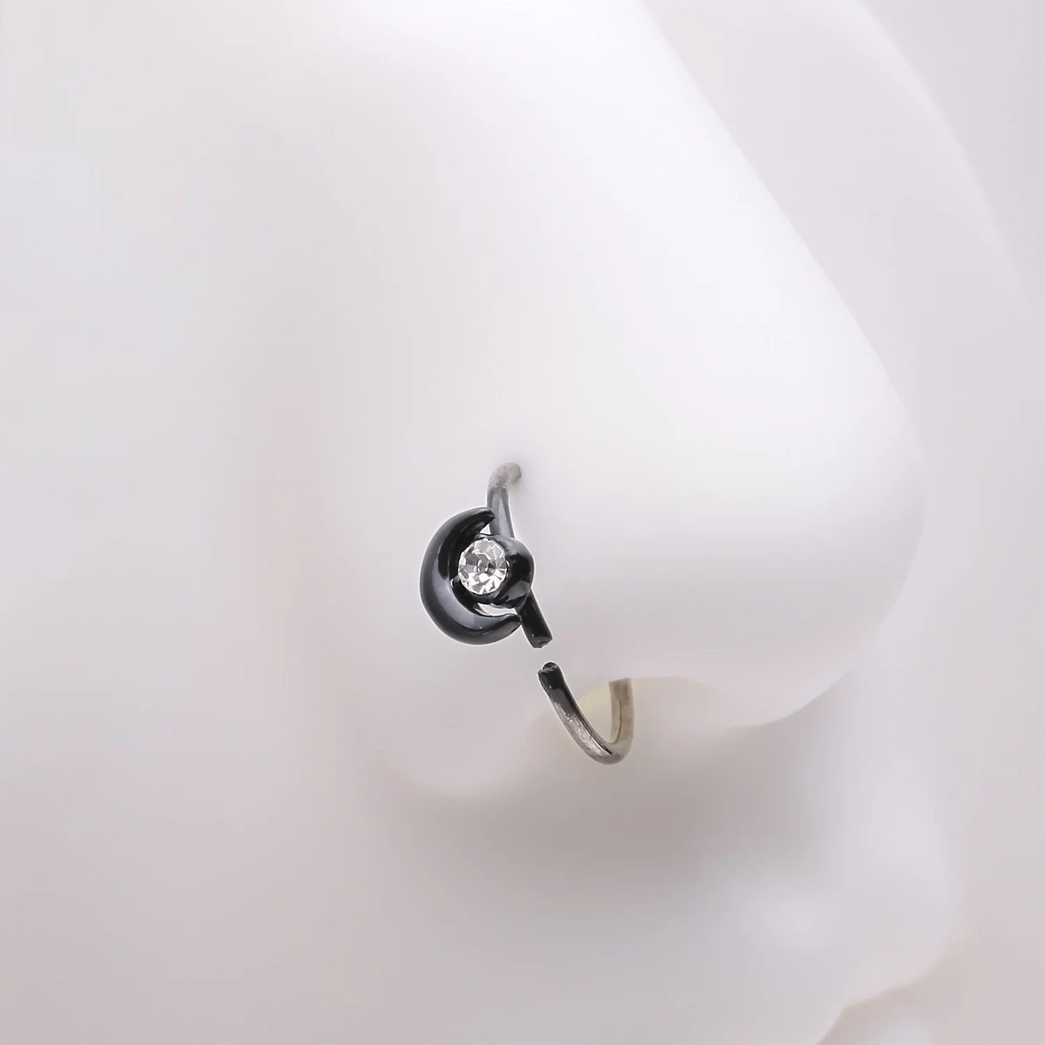 Blackline Midnight Crescent Moon Sparkle Bendable Hoop Ring - Image 2