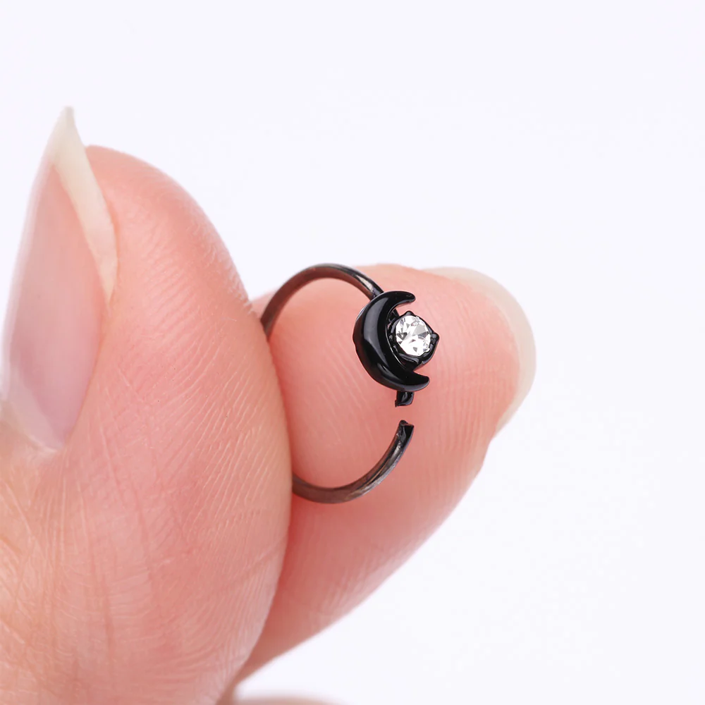 Blackline Midnight Crescent Moon Sparkle Bendable Hoop Ring - Image 3