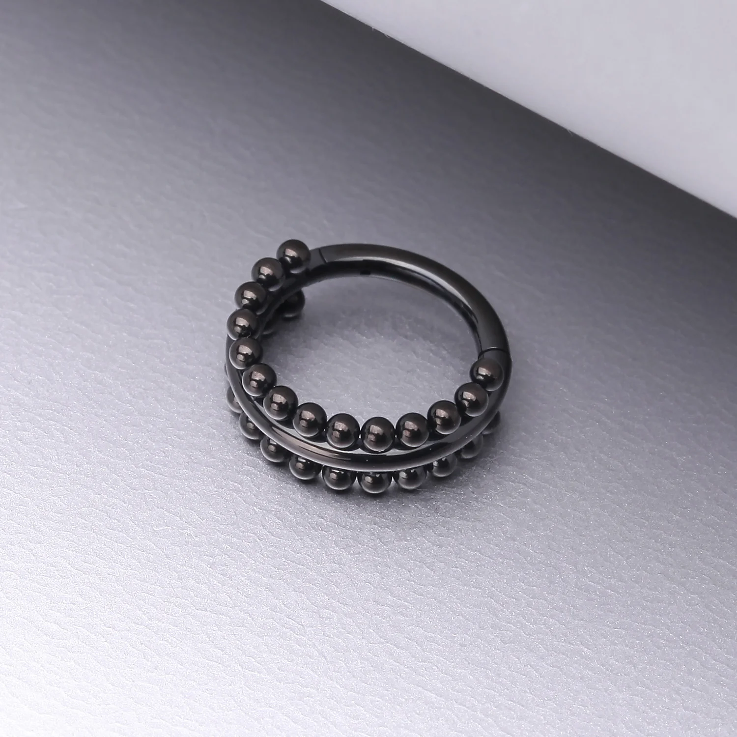 Blackline Milgrain Beads Laced Steel Seamless Clicker Hoop Ring - Image 2