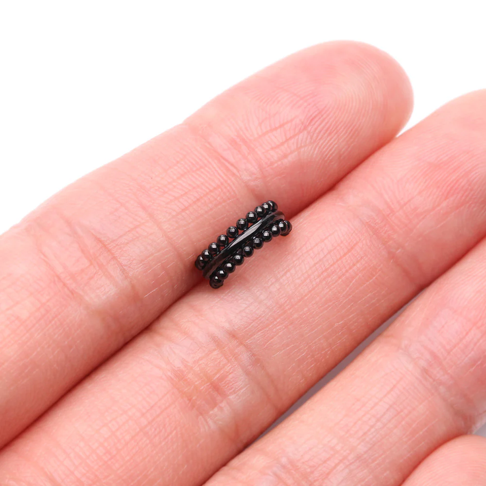 Blackline Milgrain Beads Laced Steel Seamless Clicker Hoop Ring - Image 3