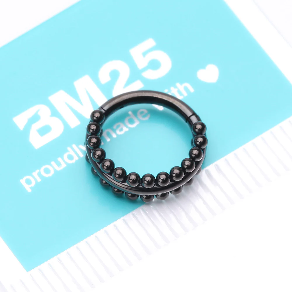 Blackline Milgrain Beads Laced Steel Seamless Clicker Hoop Ring - Image 5