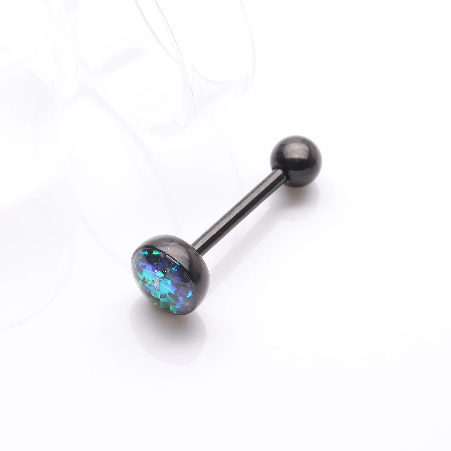 Blackline Opalescent Sparkle Barbell Tongue Ring - Image 2