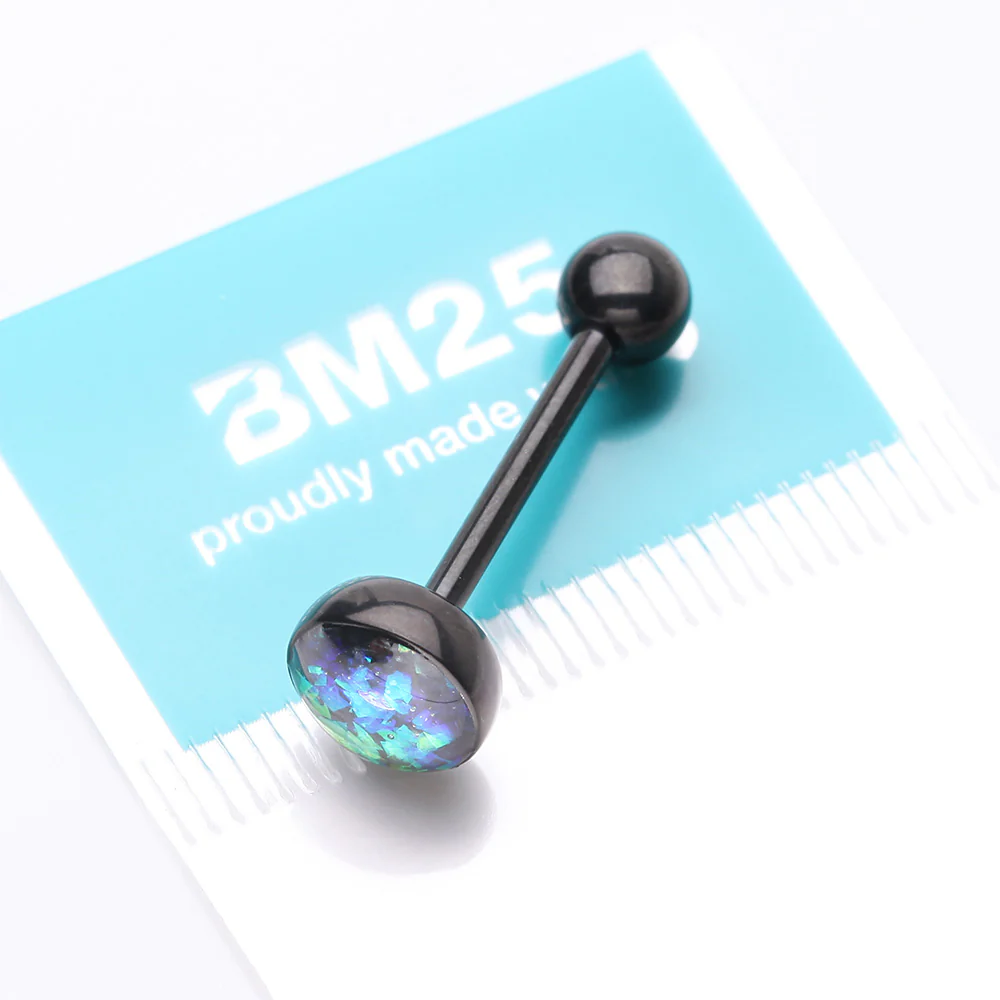 Blackline Opalescent Sparkle Barbell Tongue Ring - Image 4