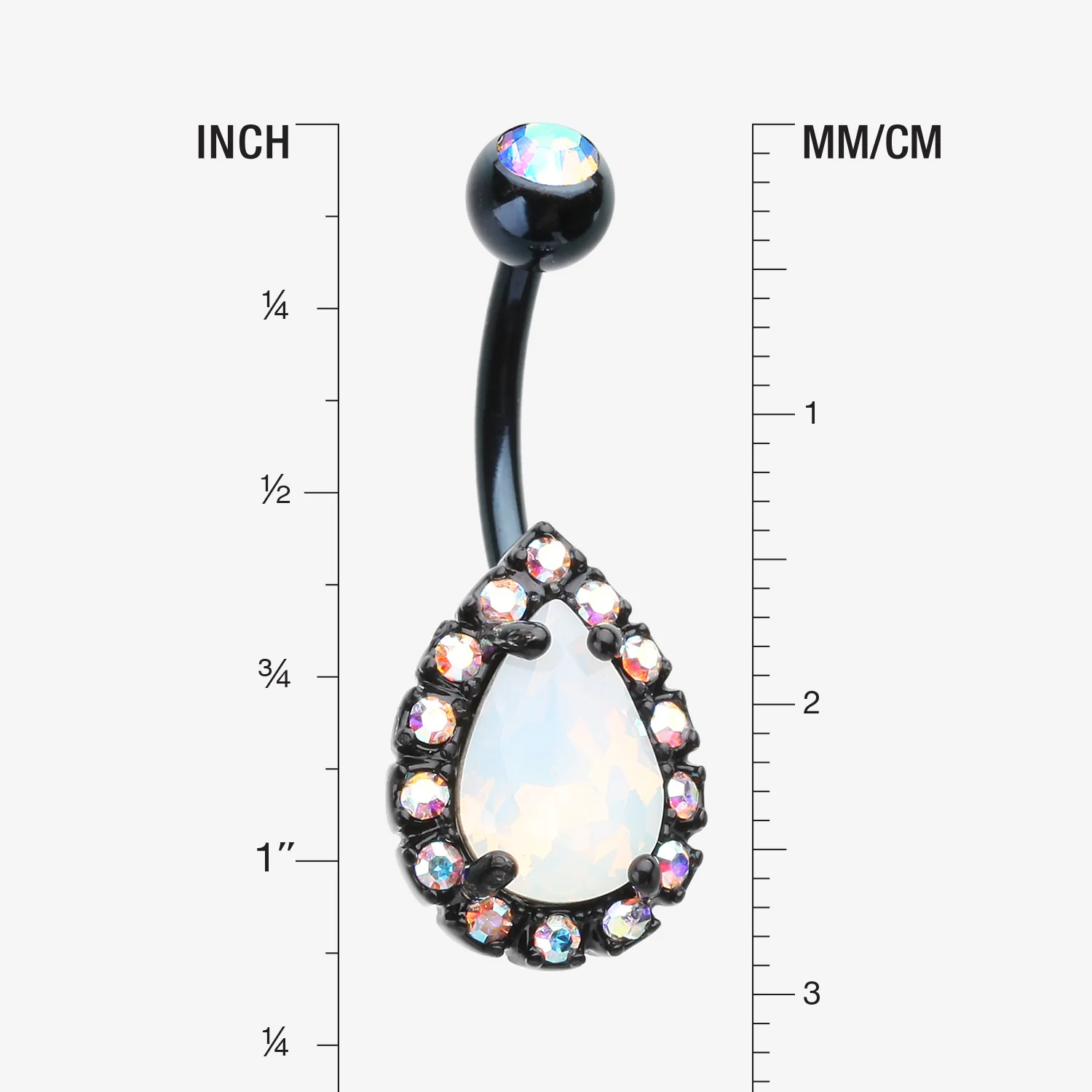 Blackline Opalite Multi-Gem Sparkle Teardrop Belly Button Ring - Image 2