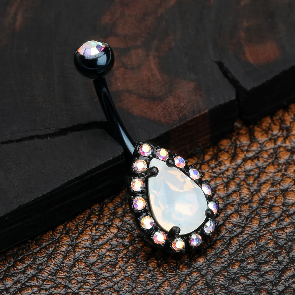 Blackline Opalite Multi-Gem Sparkle Teardrop Belly Button Ring - Image 3