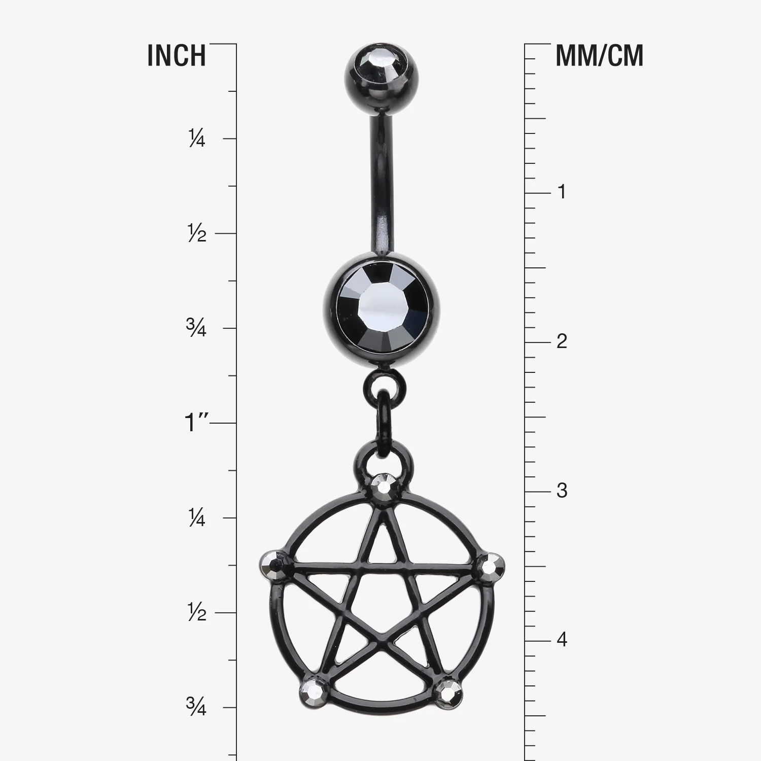 Blackline Pentacle Sparkle Goth Belly Button Ring - Image 2
