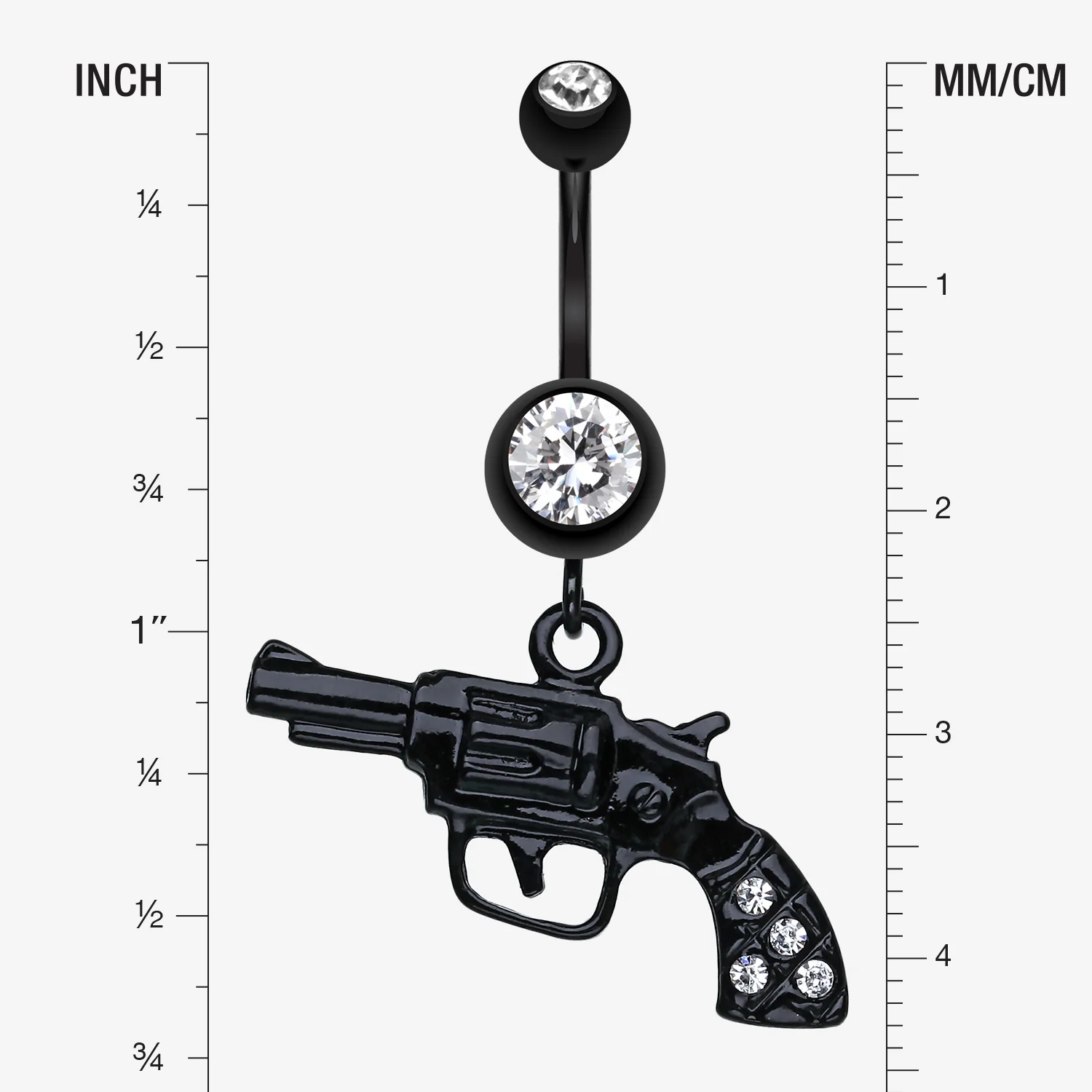 Blackline Pistol Gun Sparkle Belly Ring - Image 2