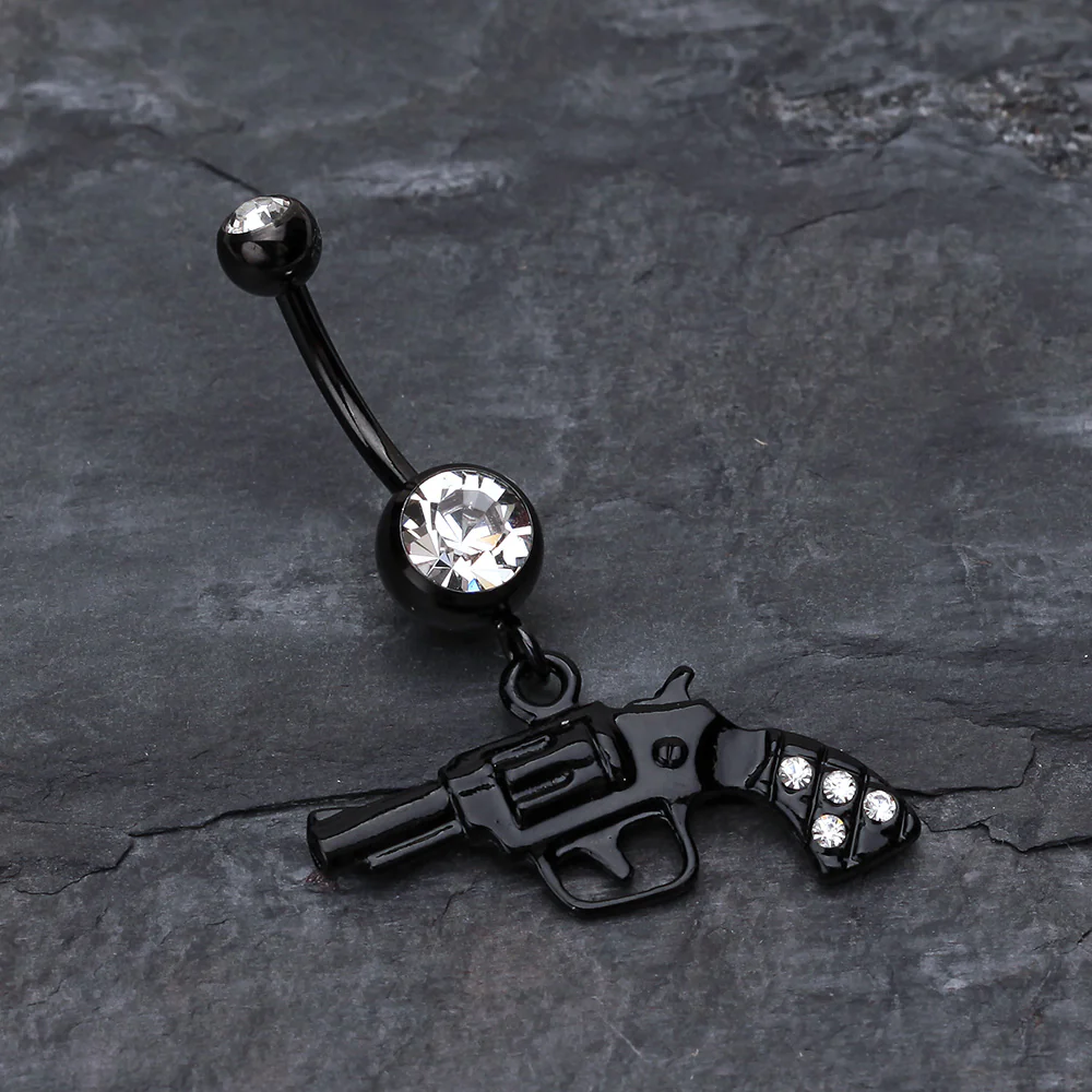 Blackline Pistol Gun Sparkle Belly Ring - Image 3