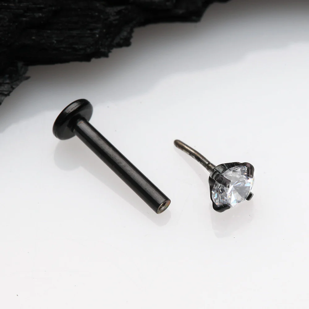 Blackline Prong Set Gem Top Threadless Push-In Steel Labret - Image 3