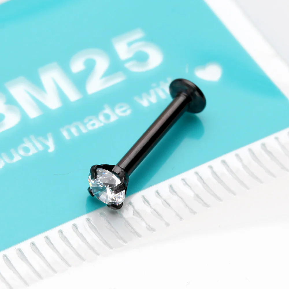 Blackline Prong Set Gem Top Threadless Push-In Steel Labret - Image 4