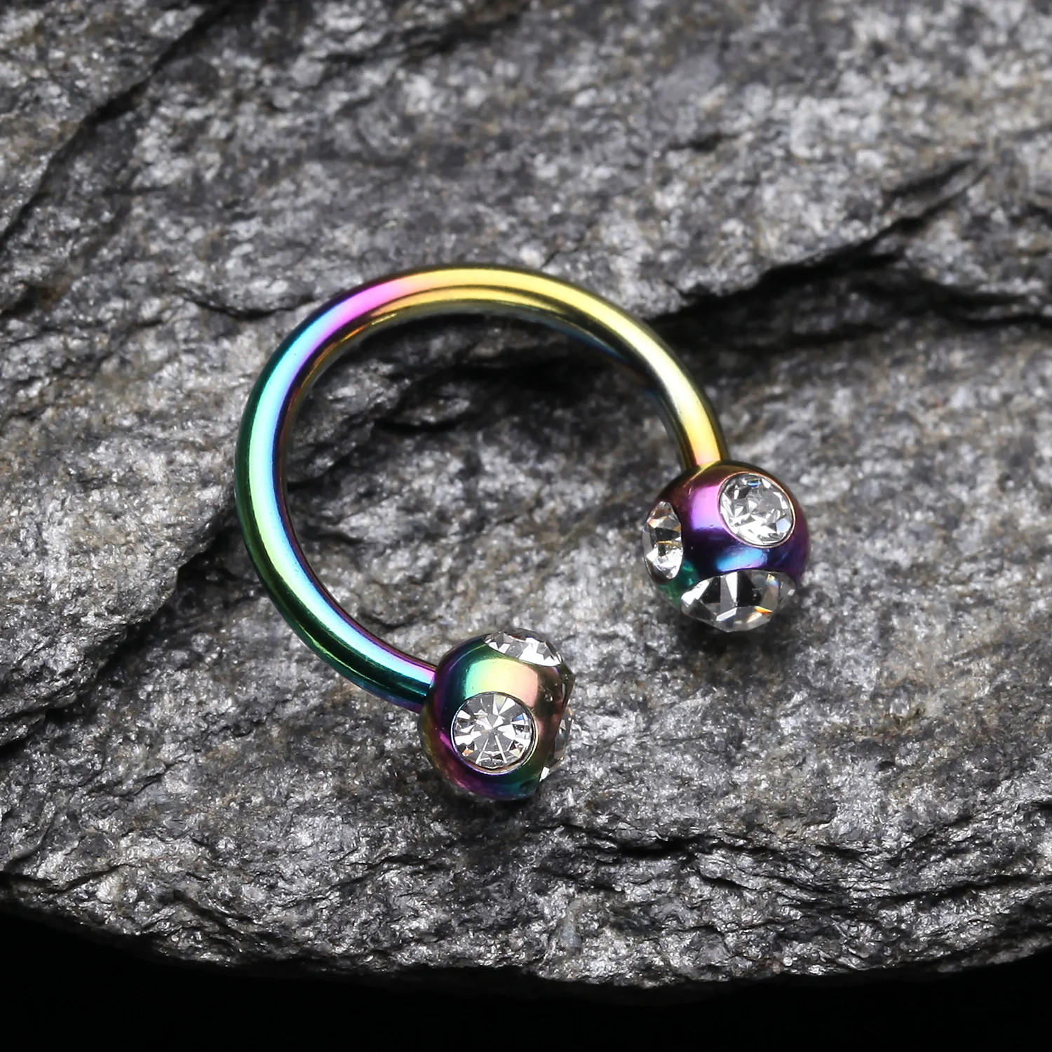 Colorline PVD Aurora Gem Ball Horseshoe Circular Barbell - Image 2