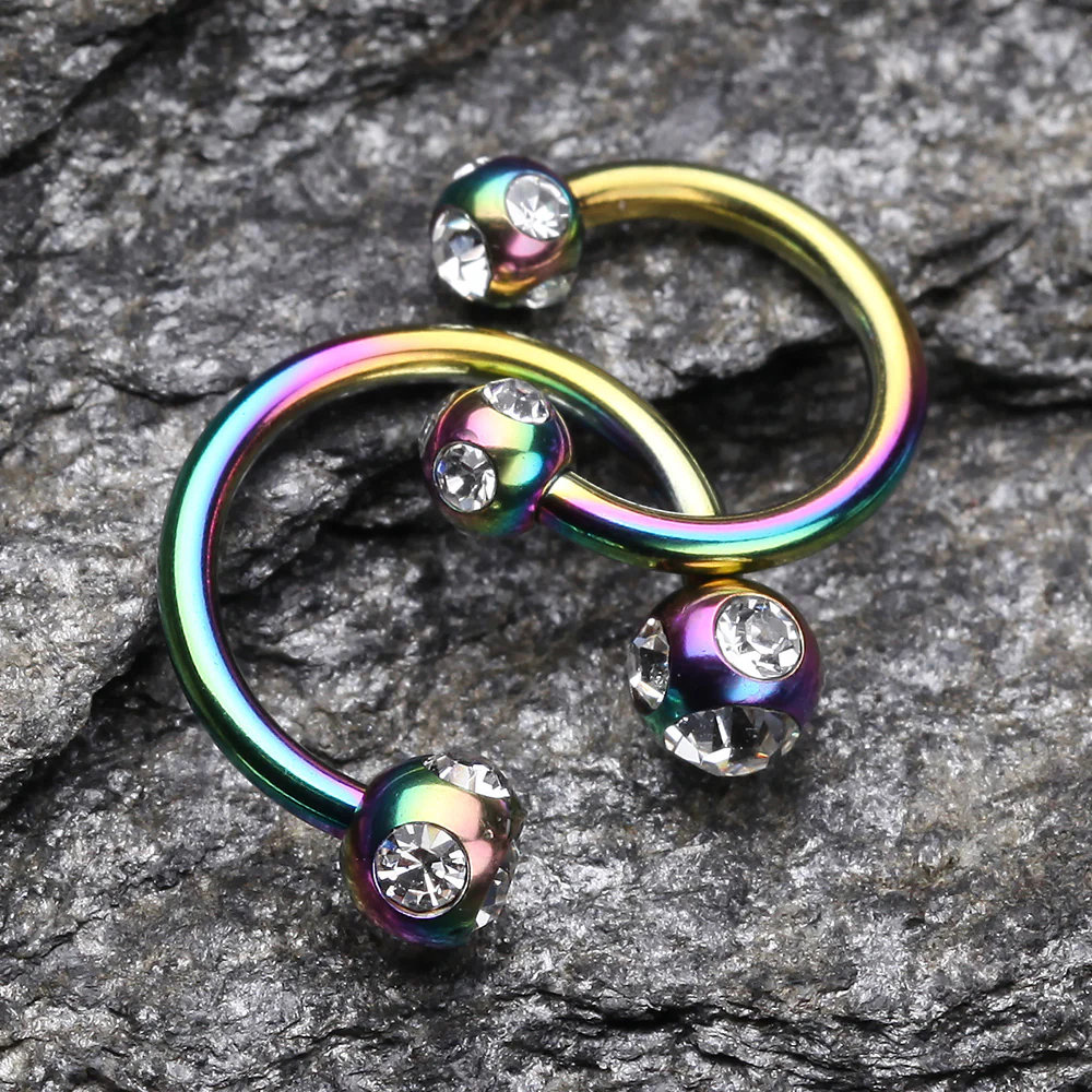 Colorline PVD Aurora Gem Ball Horseshoe Circular Barbell - Image 3