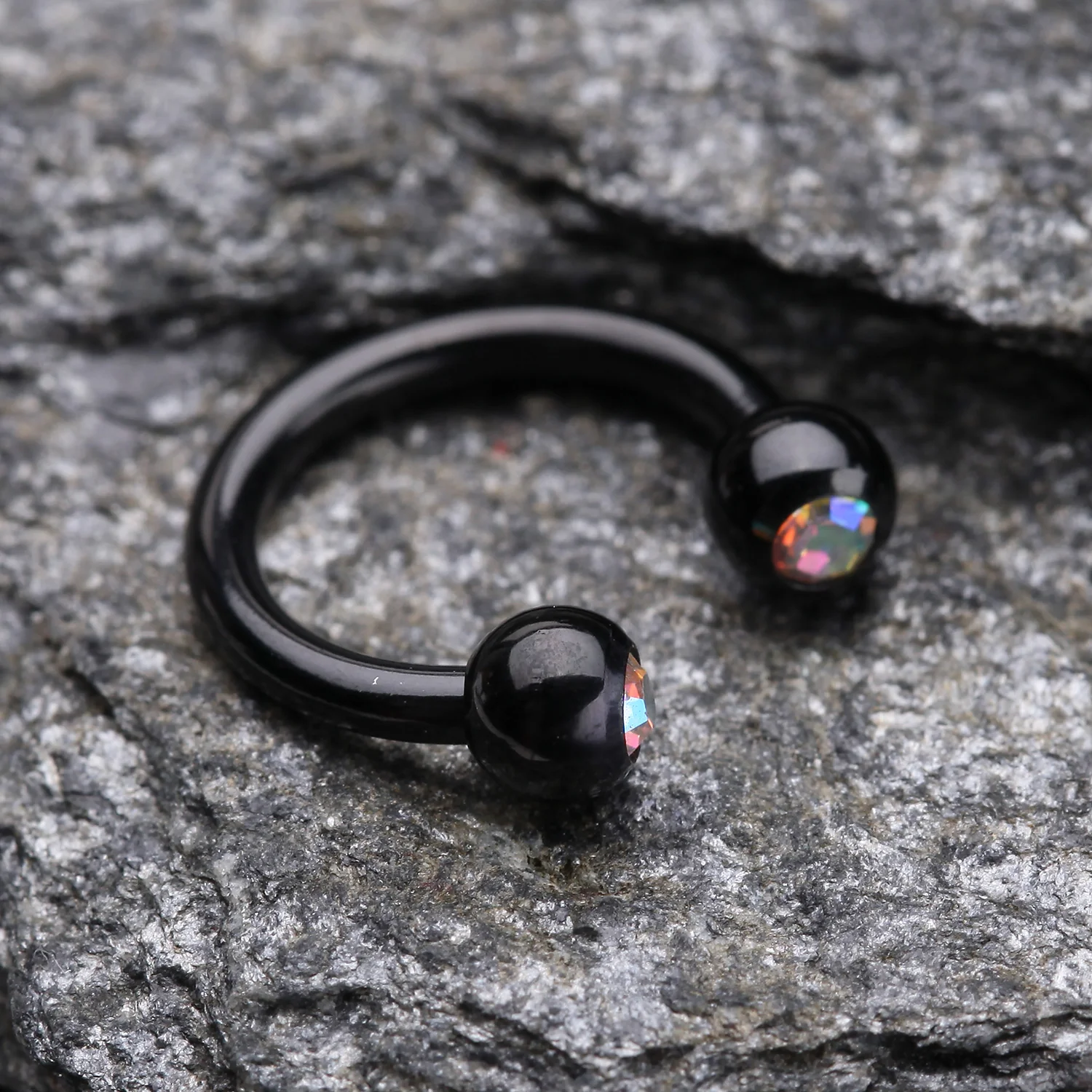 Blackline PVD Gem Ball Horseshoe Circular Barbell - Image 2