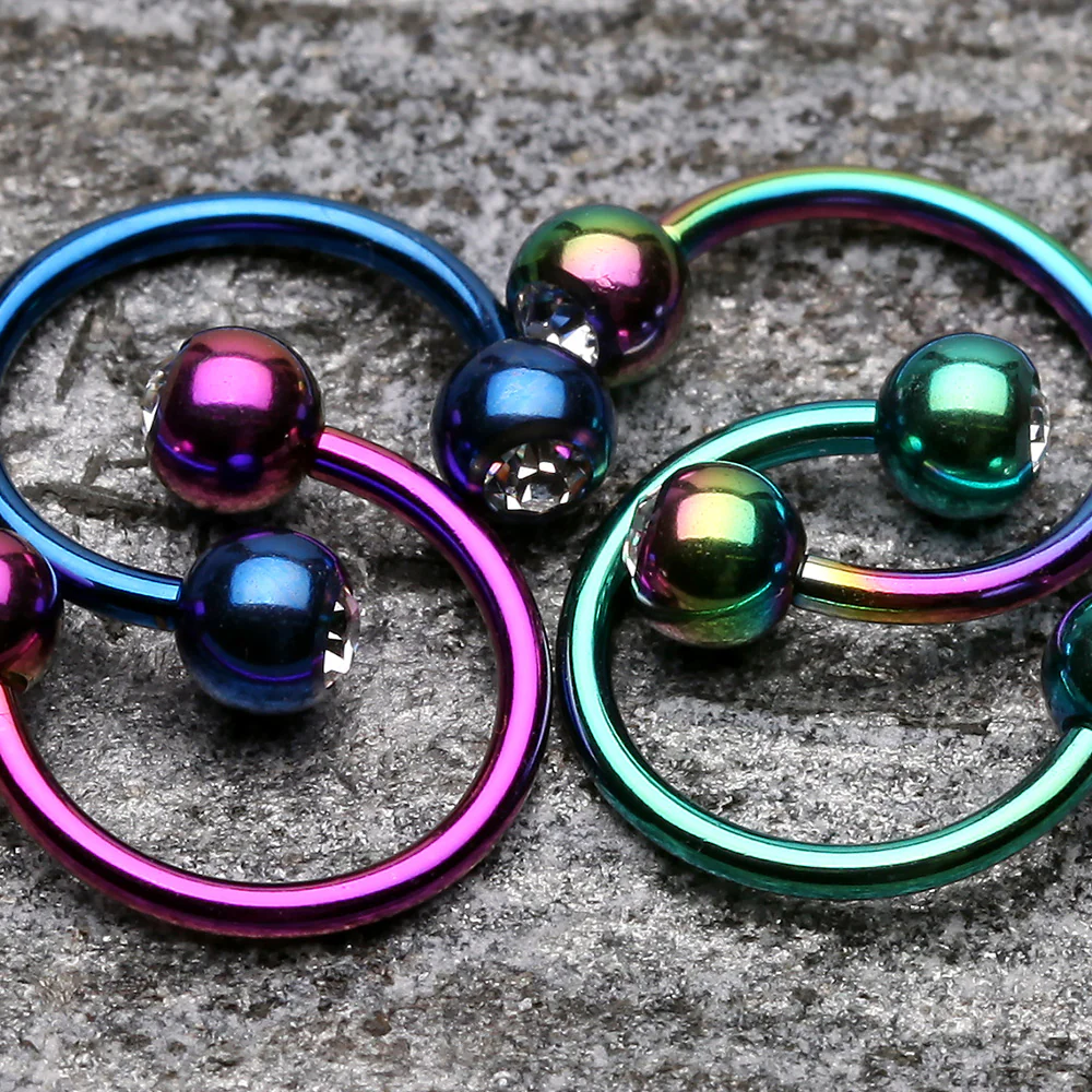 Colorline PVD Gem Ball Horseshoe Circular Barbell - Image 3