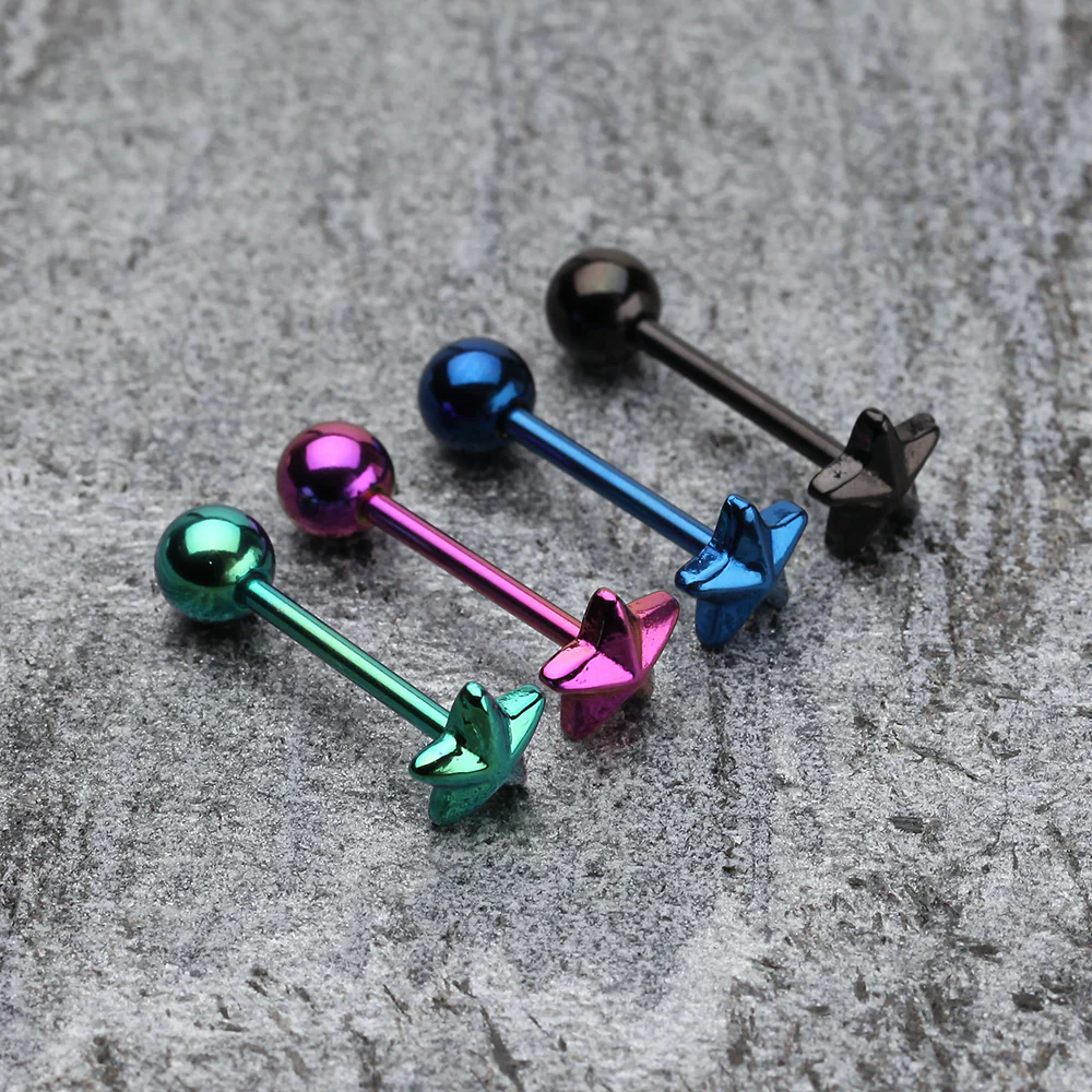 Blackline PVD Nautical Star Top Steel Barbell Tongue Ring - Image 3