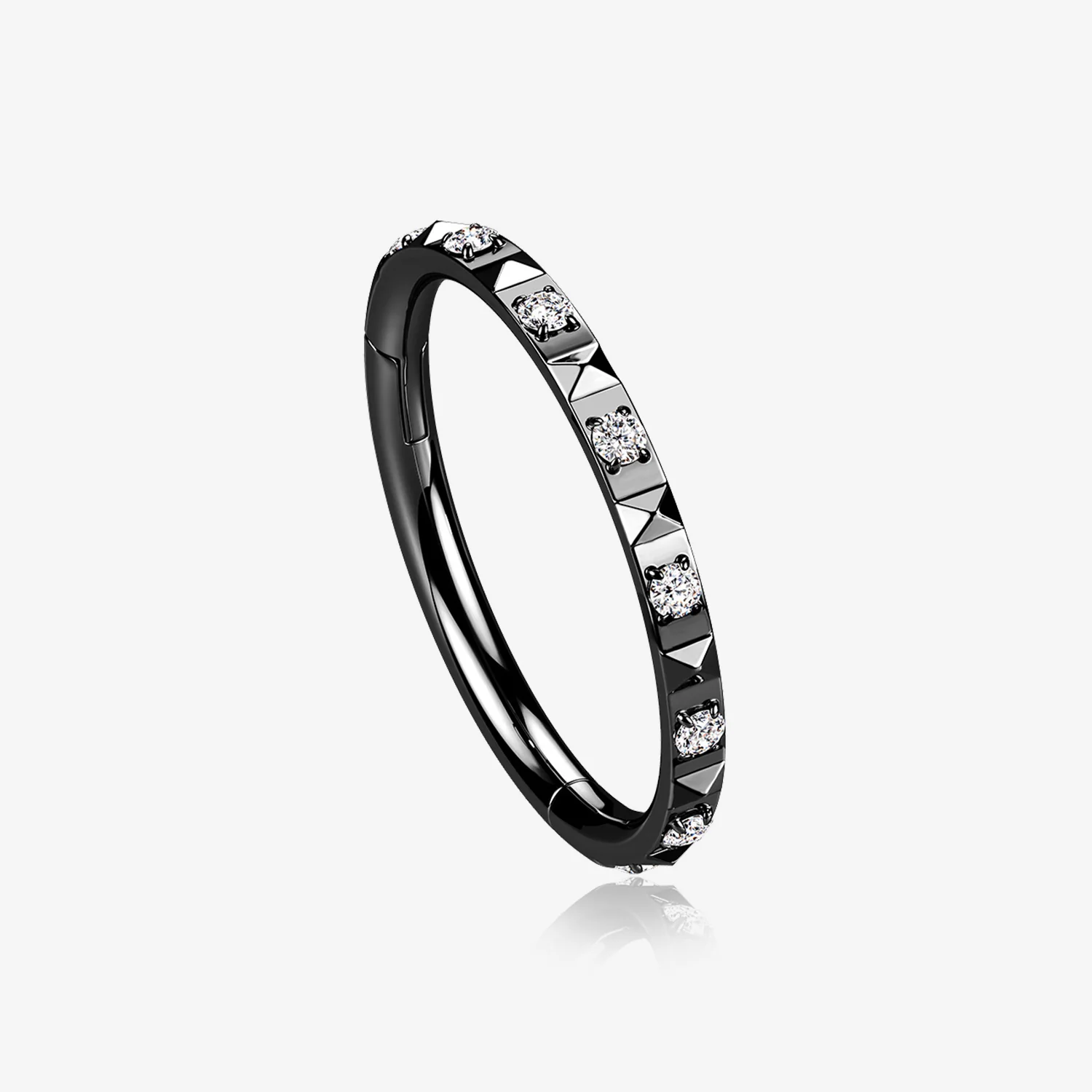 Blackline Pyramid Studded Multi-Gem Sparkles Geometric Seamless Clicker Hoop Ring